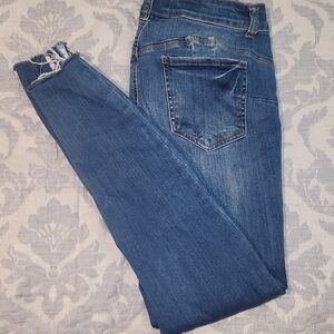 Wax Jean Classic Blue Skinny Jeans with Raw Hem